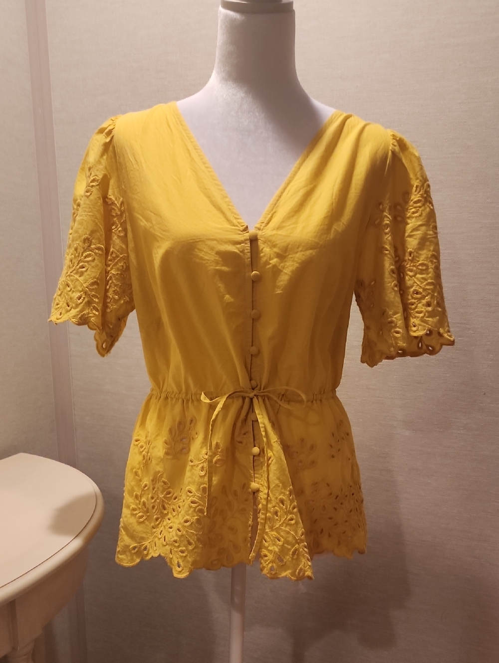Yellow Marks & Spencer Broderie Anglaise (Eyelet) Tie-Waist Women’s Top